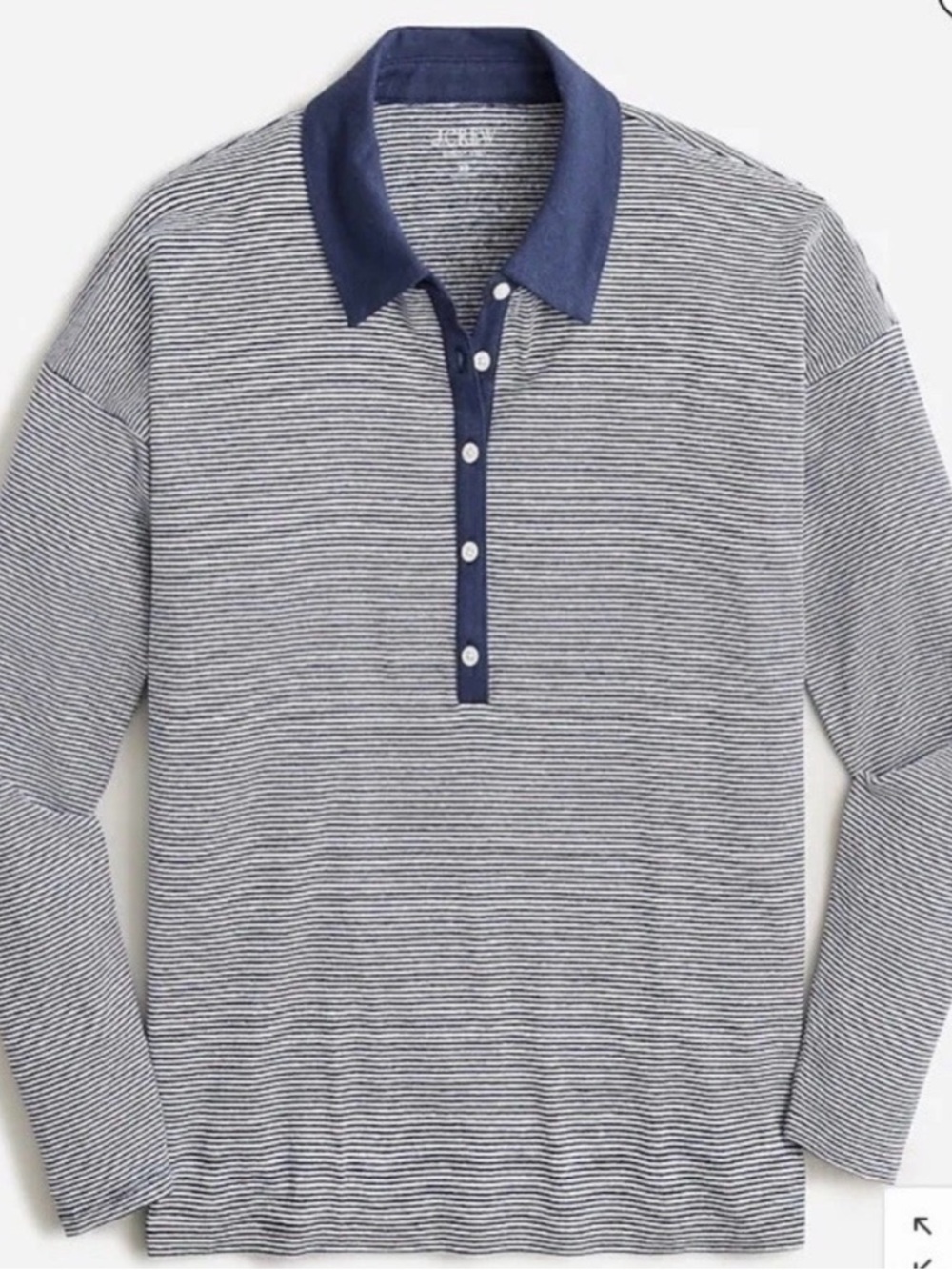 J Crew Relaxed Stripe Shirt Blue Linen Blend Long Sleeve Collared Womens XL New